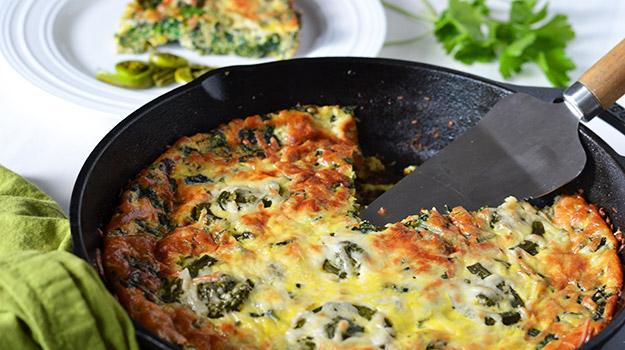 Spinach and fiddlehead frittata