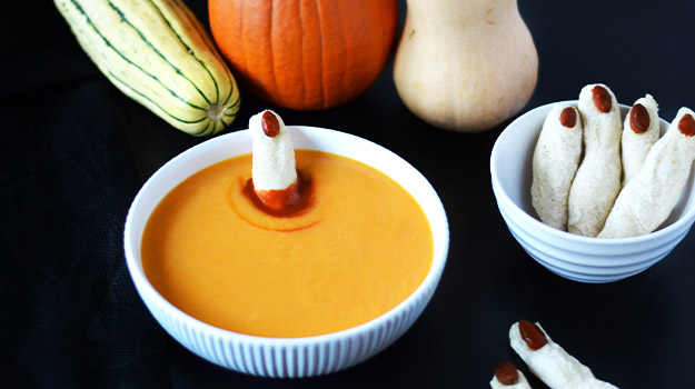 Butternut squash soup with fingers for halloween