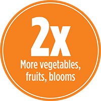 Twice more vegetables, fruits and blooms with PRO-MIX ORGANIC BASED GARDEN FERTILIZER MULTI-PURPOSE 20-8-8
