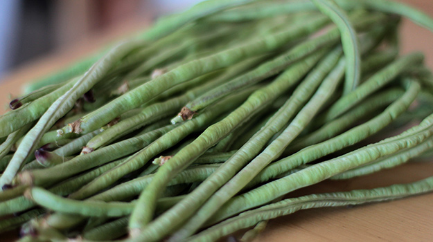 Fresh cowpea on wood table